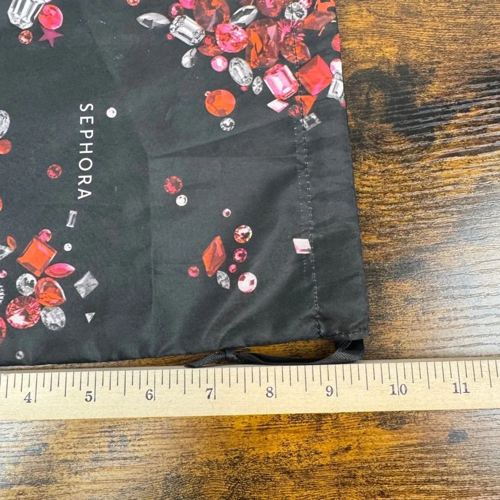 Sephora Drawstring Gift Bag Black Red Gem Print Cosmetic Travel Pouch Large